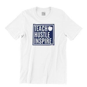 Teach Hustle Inspire Box Logo Tee - WHITE / NAVY